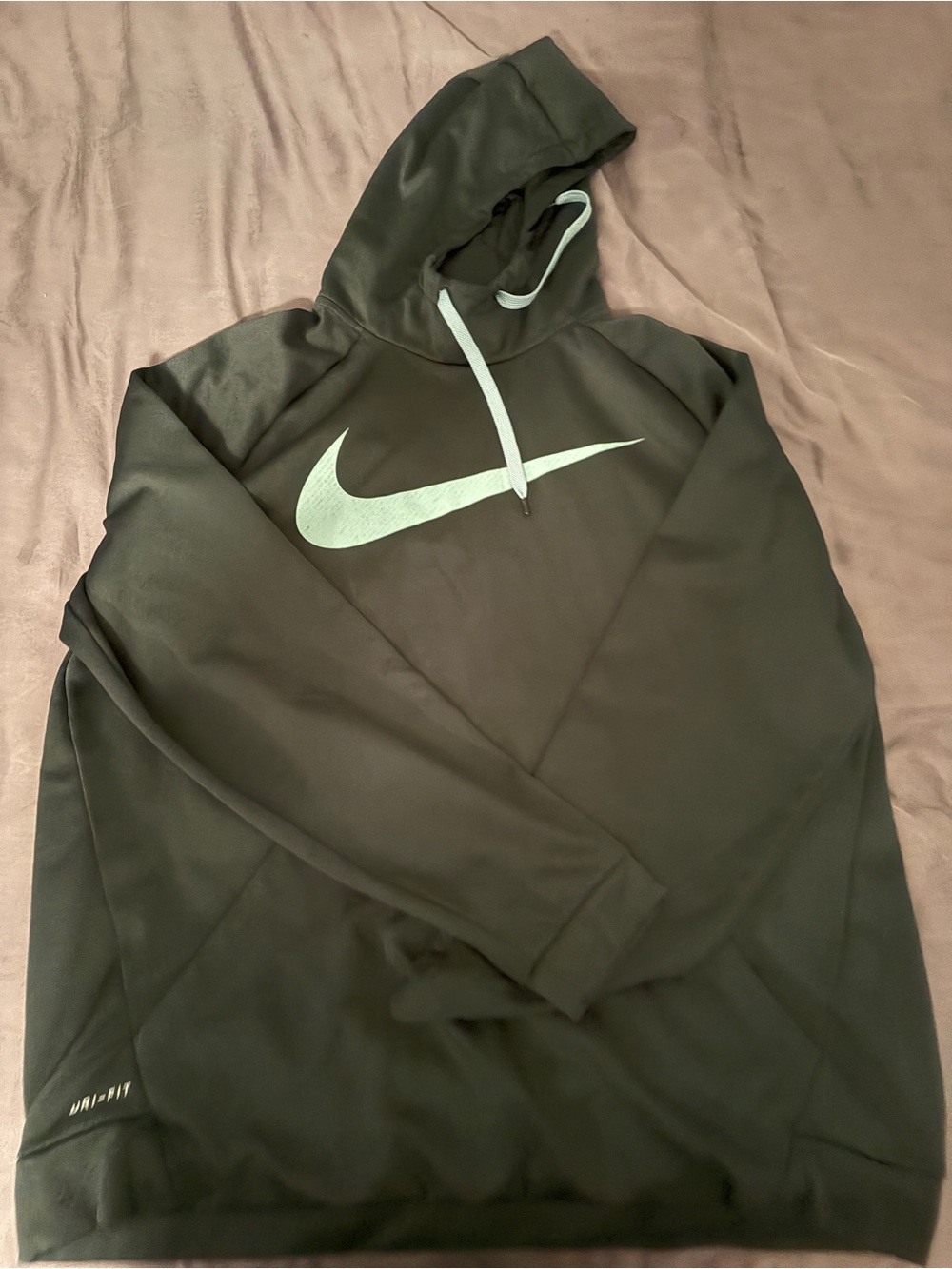 Nike Dark Green Hoodie with Mint Swoosh and Drawcord